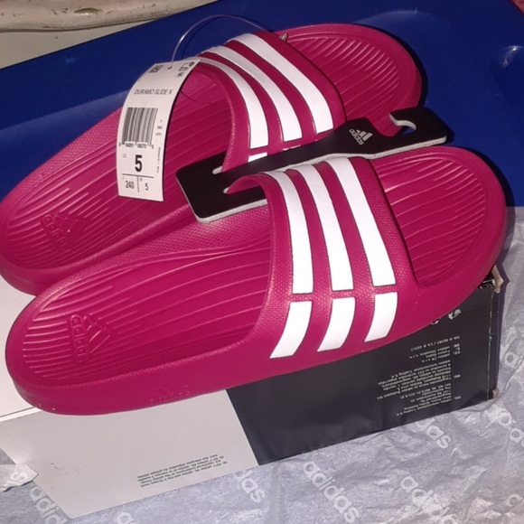 Adidas Durimo Pink/White Striped Slides Size 5 - Picture 3 of 5